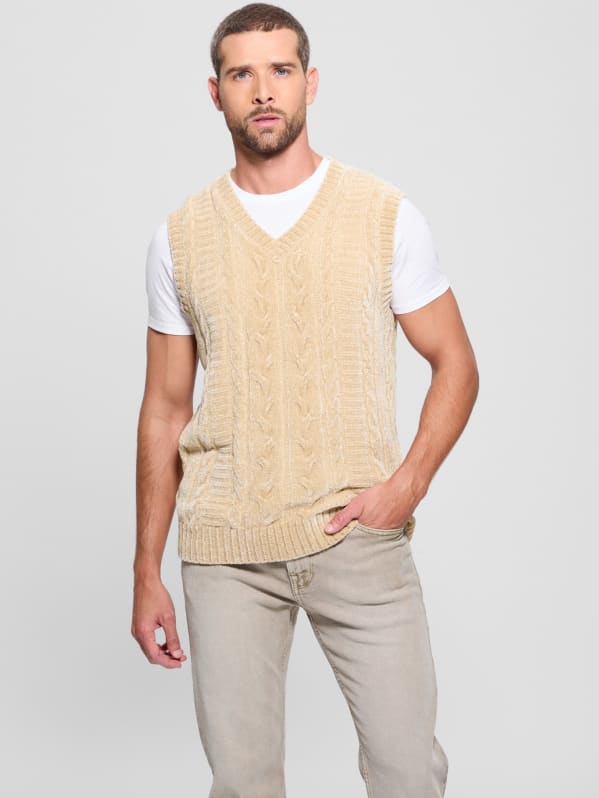 Eco Ebe Cable Knit Chenille Sweater Vest GUESS