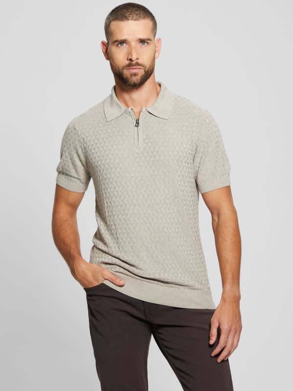 訳あり商品 Checkered Men's Guess Zip Polo Kyle トップス