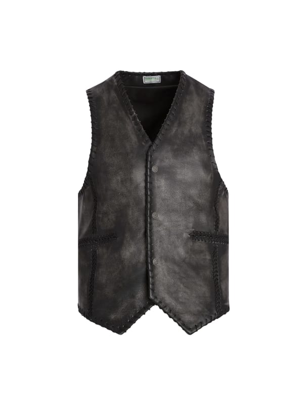 LGB Le Grande Bleu Black Deer Leather Zip Up Vest made in japan if six was  nine