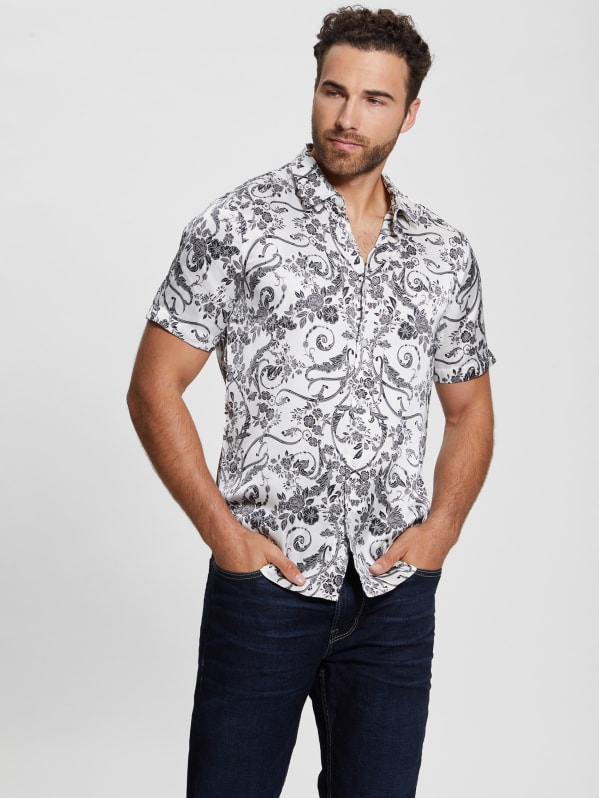 Black and white floral shirt outlet