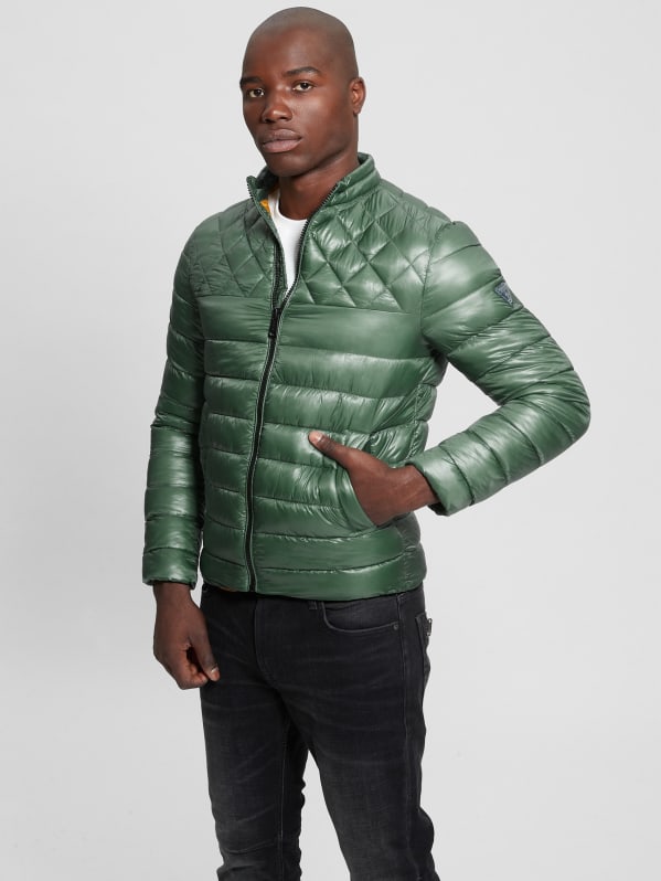 Guess green leather jacket hotsell