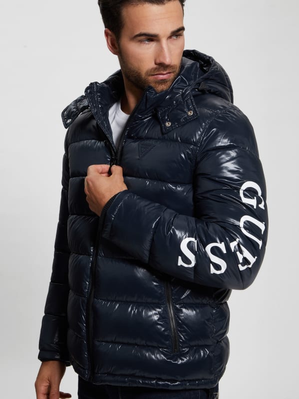 Shiny Hooded Puffer Jacket | GUESS