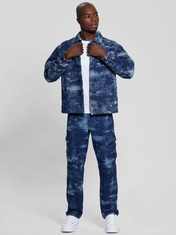GUESS Men's Billy Button-Front Textured Denim Jacket