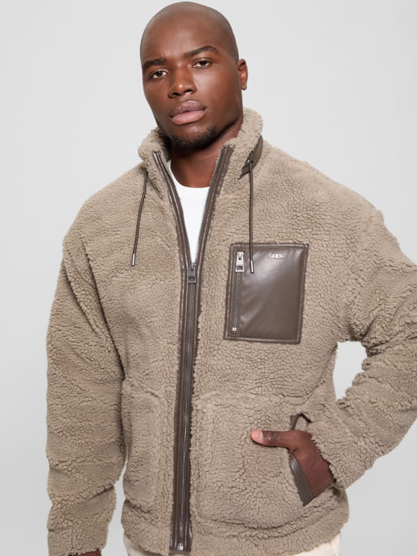 GUESS Faux sherpa Full zip Jacket Brown M