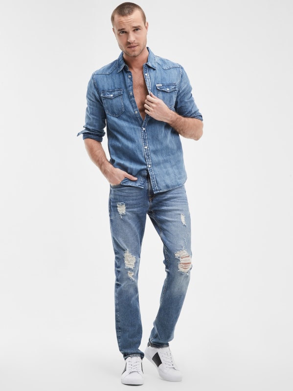Distressed Tapered Jeans GUESS Canada