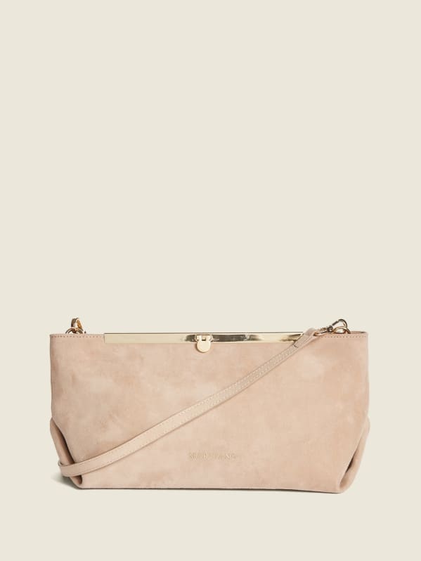 Pink suede sale clutch bag