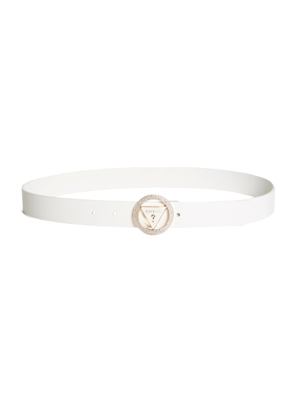 Factory Round Rhinestone Logo Belt White XL