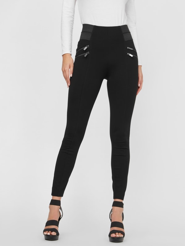 Black Ponte Zip High Waist Leggings