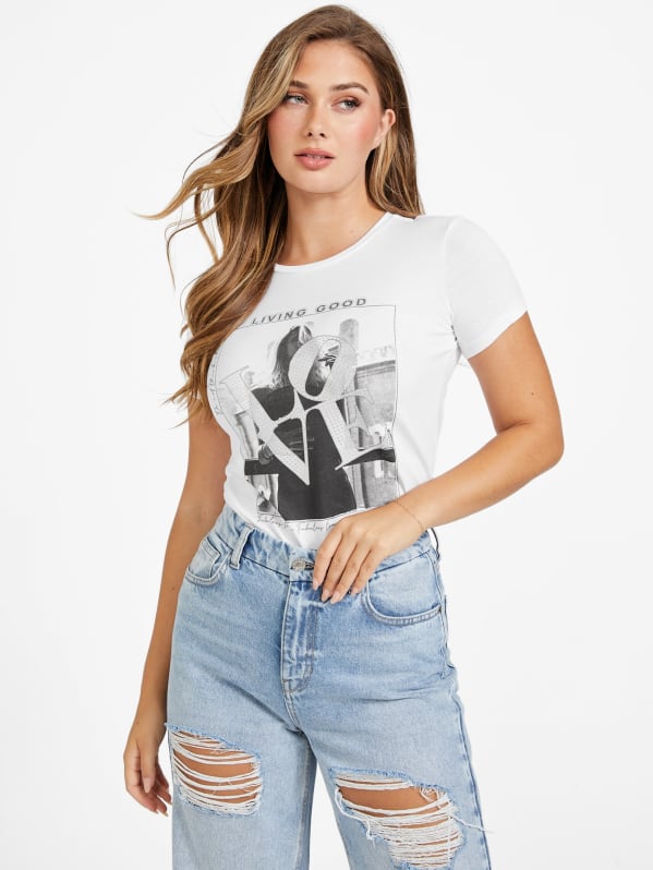 Guess graphic discount tees womens