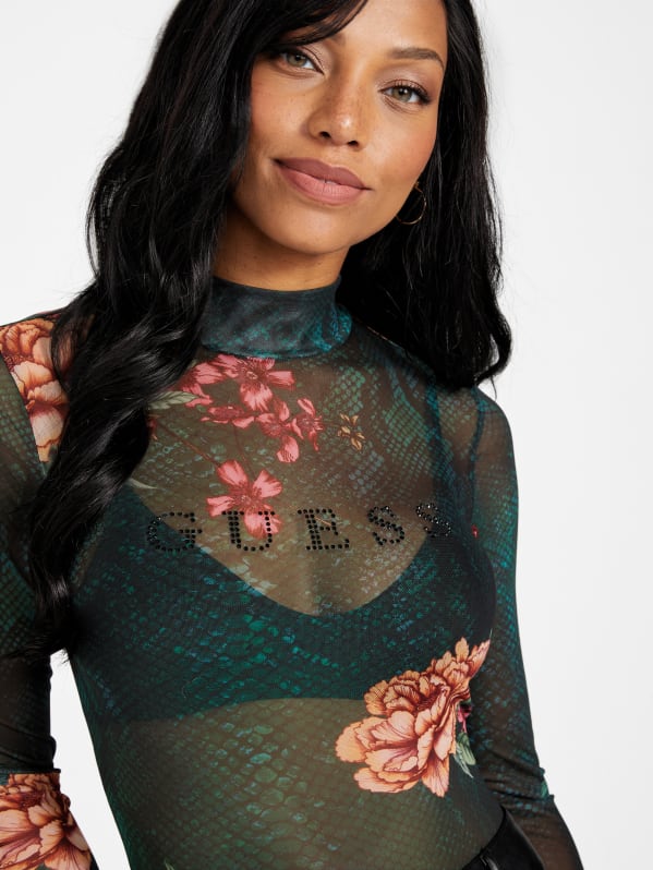 Eco Eara Floral Mesh Bodysuit | GUESS Factory