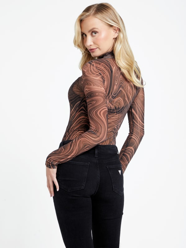 Eco Eara Swirl Mesh Bodysuit | GUESS Factory