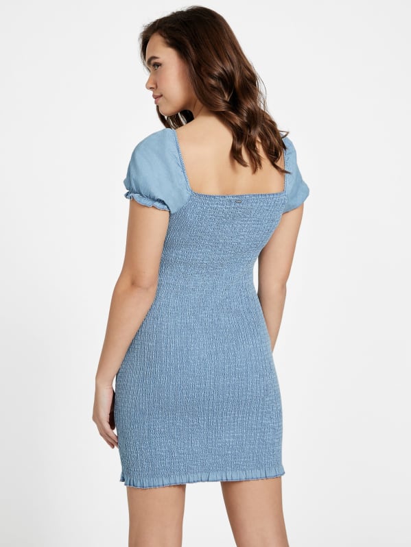 Pamelia Chambray Smocked Dress GUESS Factory Ca