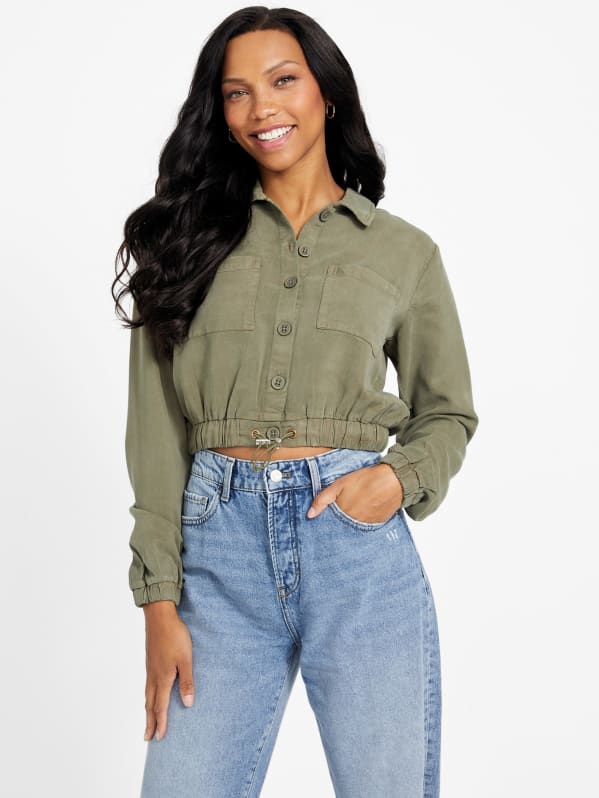 Khaki 4 pocket utility shacket top