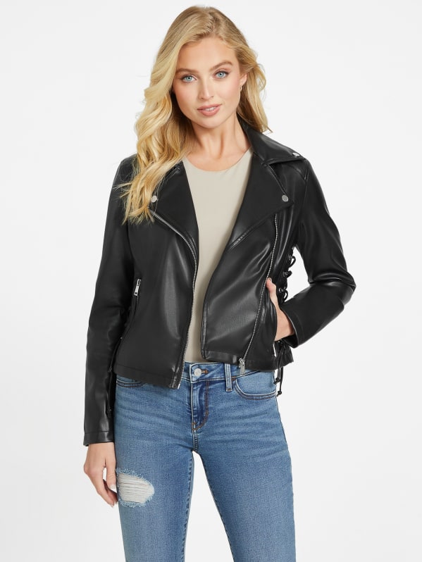 Guess leather black jacket clearance