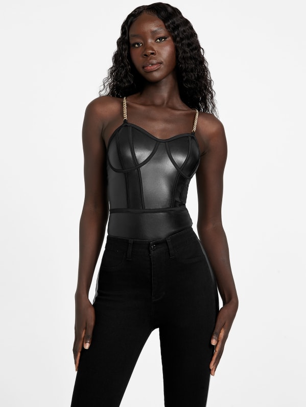 Yates Faux Leather Bodysuit GUESS Factory