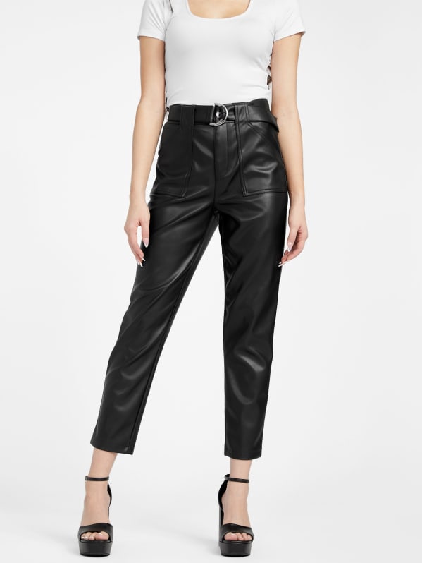 Black Faux Leather High Waisted Trousers