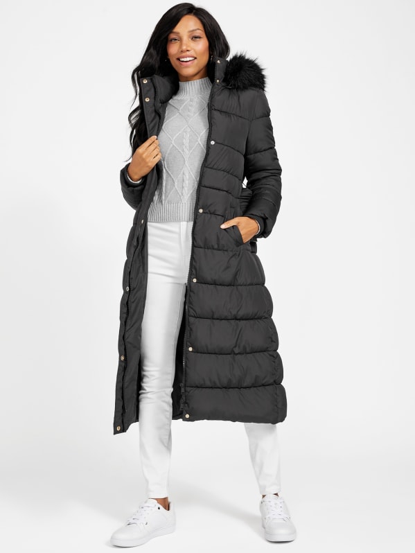 Black longline hooded puffer coat 2025