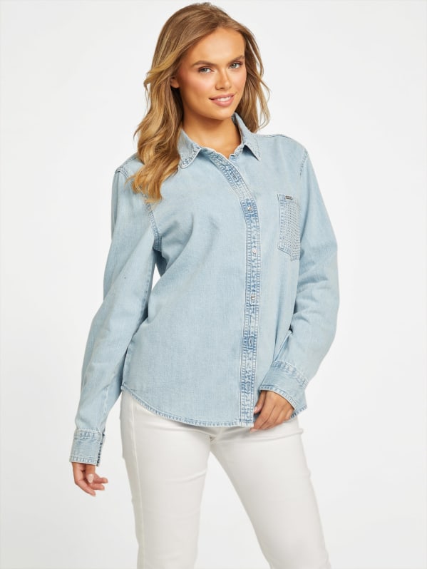 Guess denim shirt womens on sale