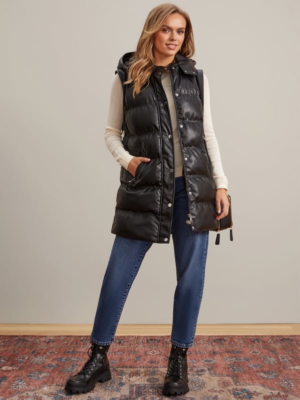 Eveleen Faux Leather Longline Vest GUESS Factory Ca
