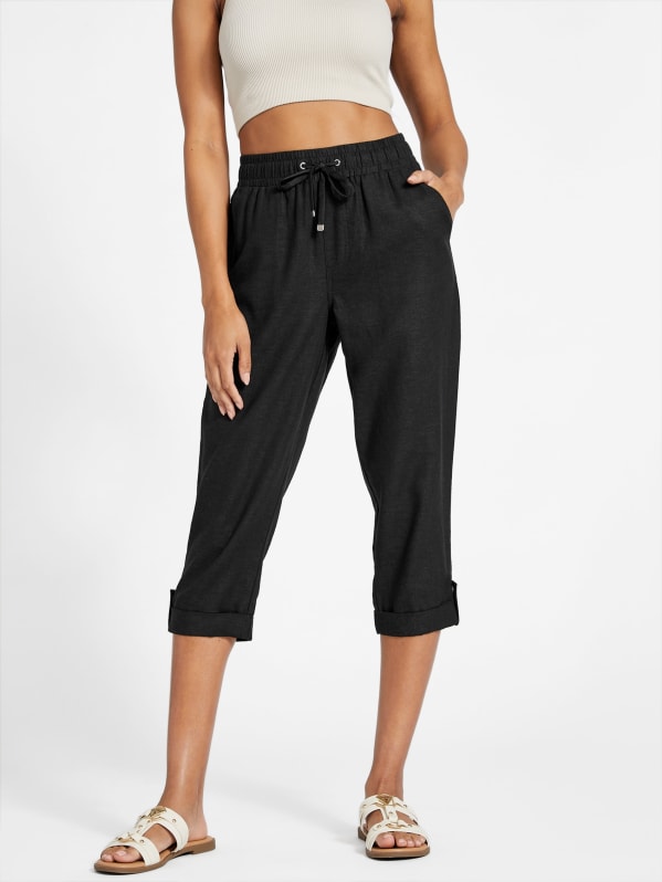 Black linen capri pants discount