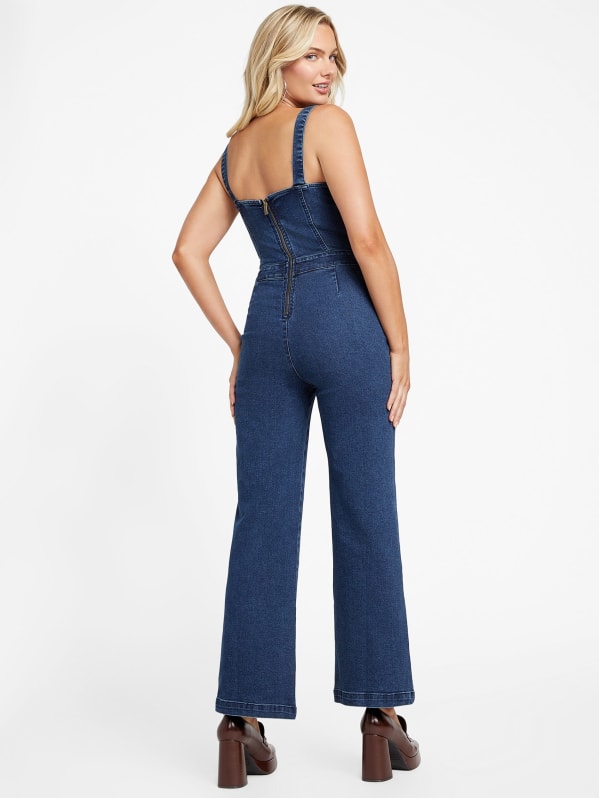 Tall Indigo Blue Wash Backless Denim Jumpsuit