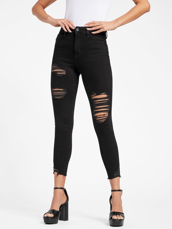 Destroyed denim jeans womens outlet