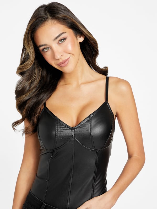 Aqua Faux Leather Bustier Bodysuit - 100% Exclusive - ShopStyle Tops