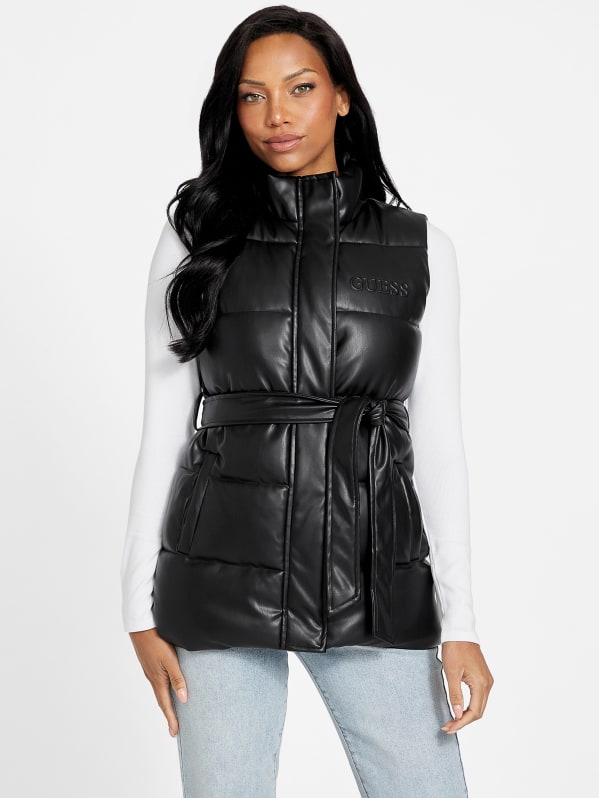 Long faux leather on sale vest