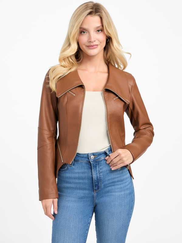 Factory Dani Faux leather Moto Jacket Brown S
