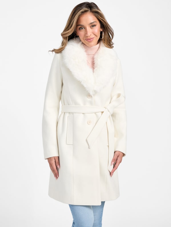Guess white fur coat deals