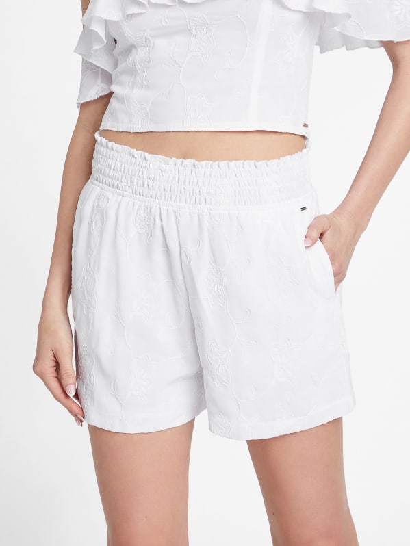White embroidered shorts hot sale