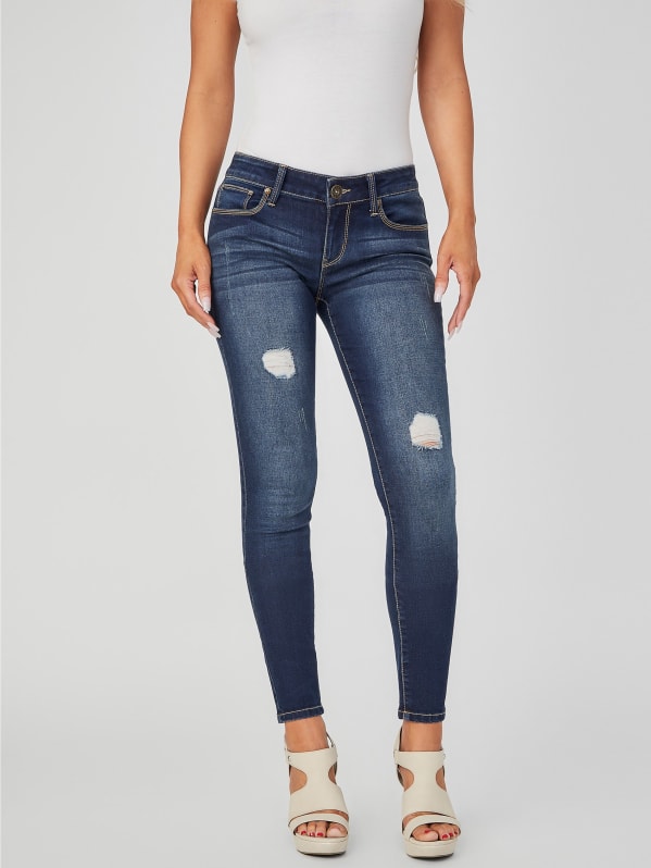 Women's Curvy Mid Rise Skinny Jeans - Blue