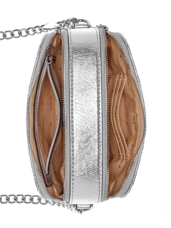 Guess Giully Quilted Camera Crossbody Silver One Size