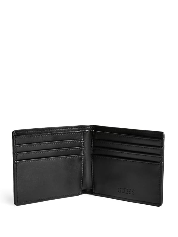 Men's Stylish Slim Black Bifold Wallet Guess With Metal Logo