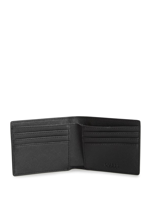 Factory Crosshatched Faux-Leather Bifold Wallet - Black
