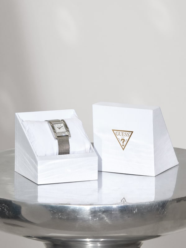 Silver Tone Mesh Analog Watch GUESS Factory Ca