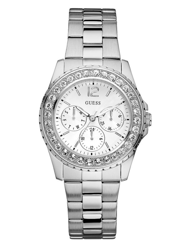 Guess Women's Silver-Tone Crystal Analog Watch | Dillard's