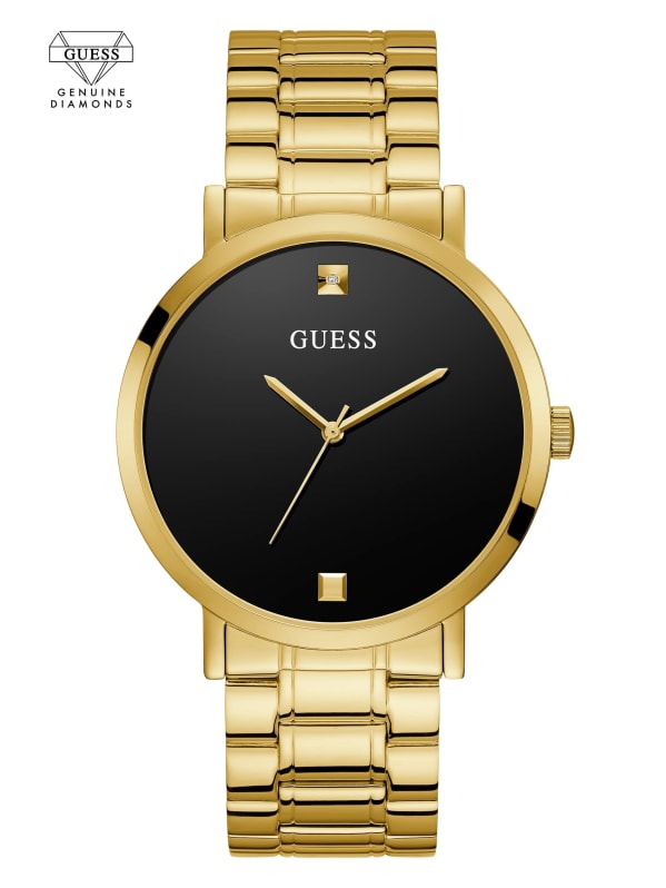 Gold-Tone and Black Diamond Analog Watch | GUESS Canada