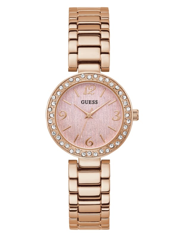 Rhinestone Rose Gold Tone Analog Watch GUESS Factory