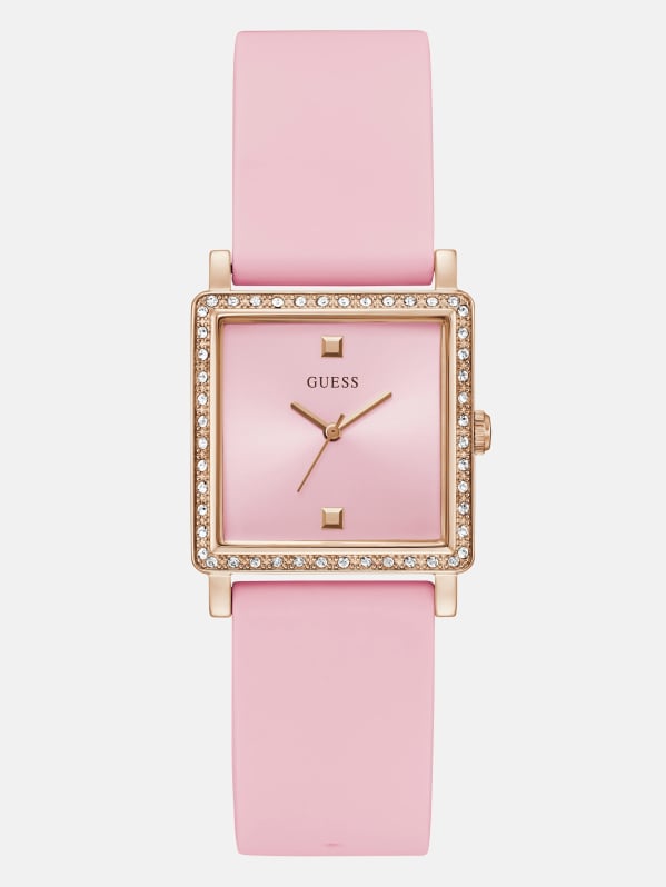 Rose Gold-Tone and Pink Square Analog Watch