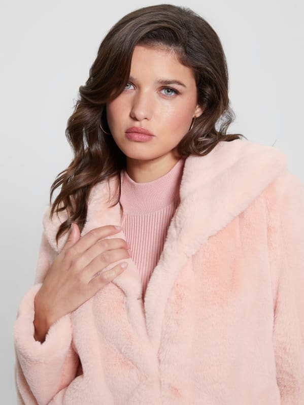 Guess pink faux fur coat best sale