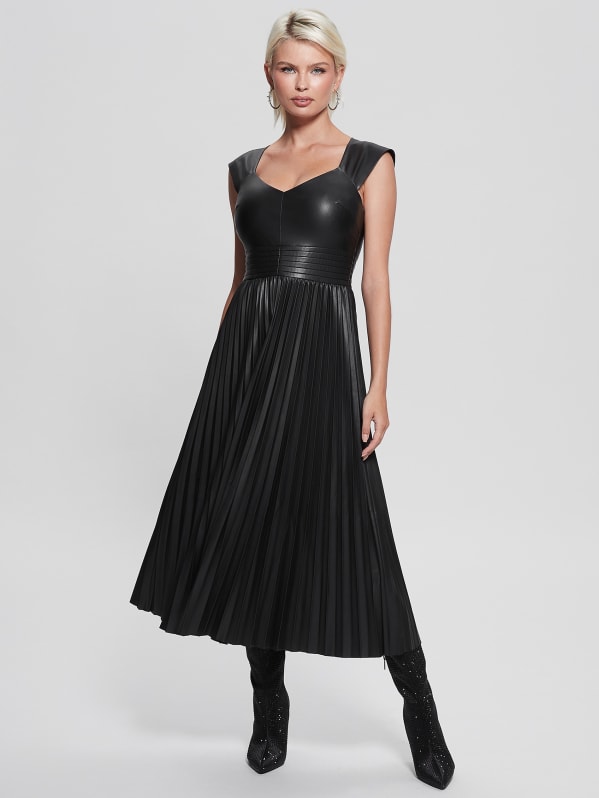 Leather pleated dress hot sale