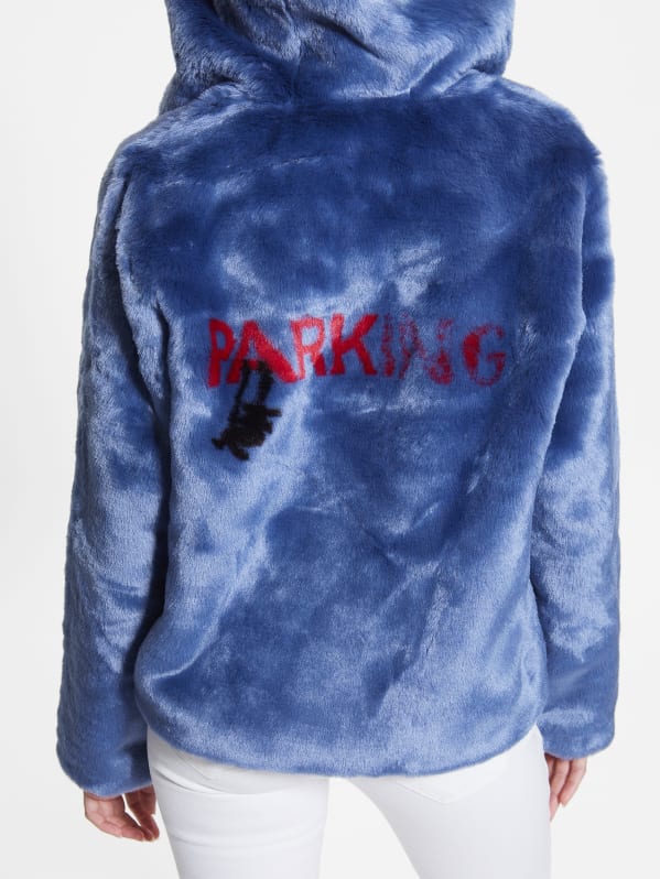 Guess blue fur coat outlet