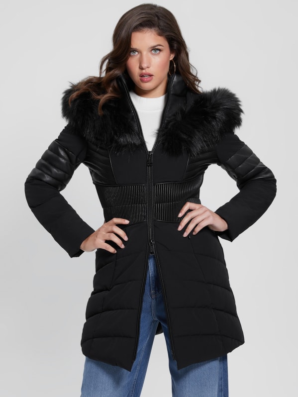Long faux fur padded jacket guess deals