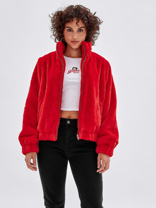 Guess faux fur bomber jacket best sale