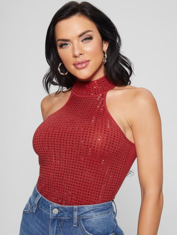 Guess red crop top deals