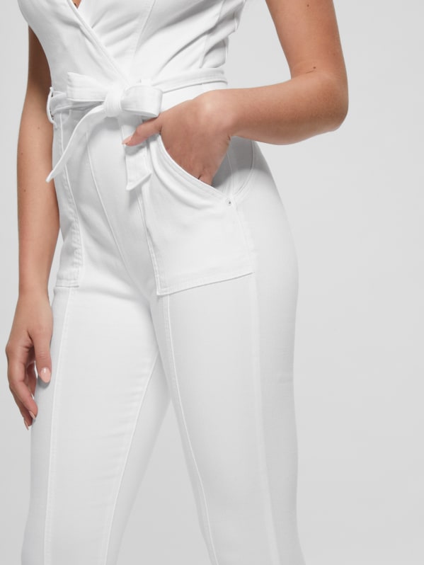 Guess white denim jumpsuit cheap