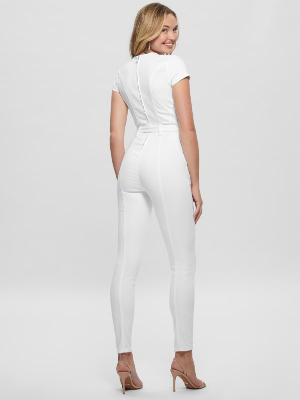 Guess white denim jumpsuit cheap