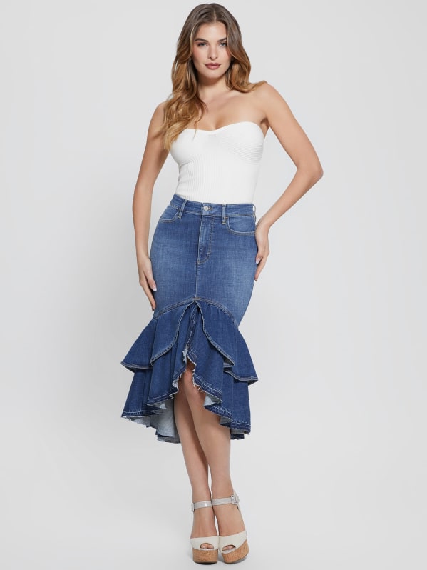 Guess white denim skirt top
