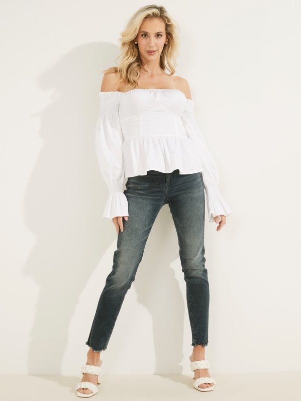 White shoulderless top shop